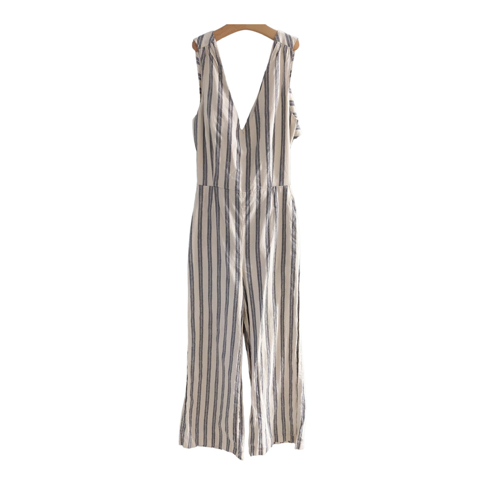 Rebecca Minkoff Size 2 Marley Jumpsuit Tan Blue Striped Tie Back Sleeveless